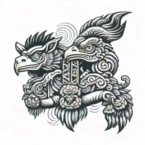 totem pole with a chicken, a monkey and a cow tattoo design idea