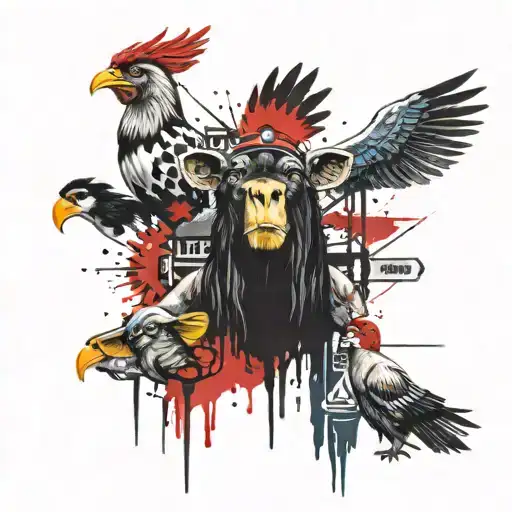 totem pole with a chicken, a monkey and a cow tattoo design idea