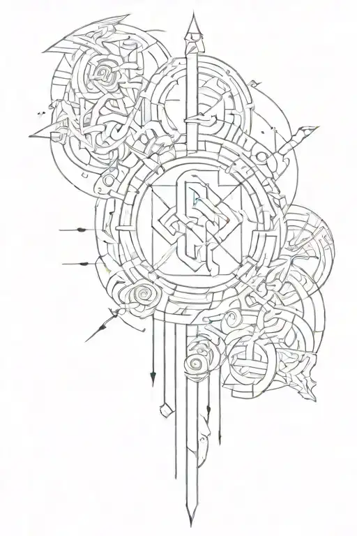 rune elements with lines and shading tattoo design idea