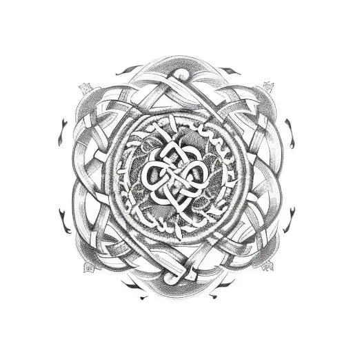 Nordic knotwork around vegvisir depicting a nordic dragon in a blackwork style tattoo tattoo design idea