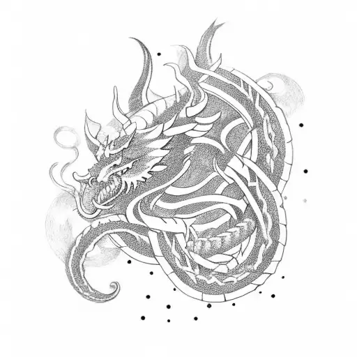 Nordic knotwork depicting a nordic dragon around vegvisirin a blackwork style tattoo tattoo design idea