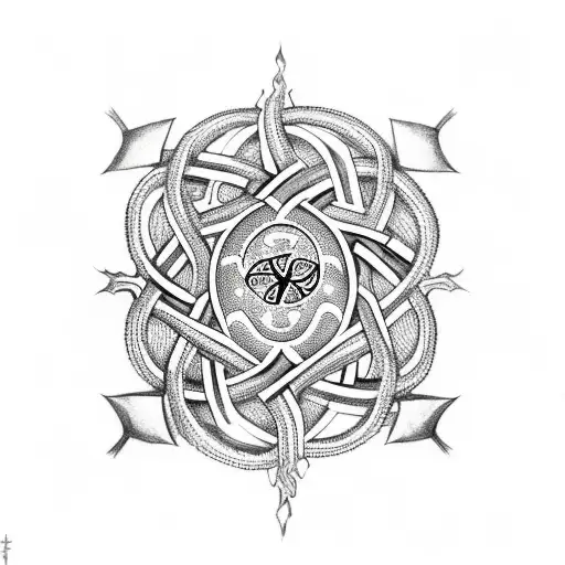 Nordic knotwork around vegvisir depicting a nordic dragon in a blackwork style tattoo tattoo design idea