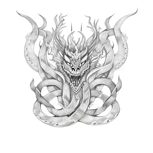Nordic knotwork depicting a nordic dragon around vegvisirin a blackwork style tattoo tattoo design idea