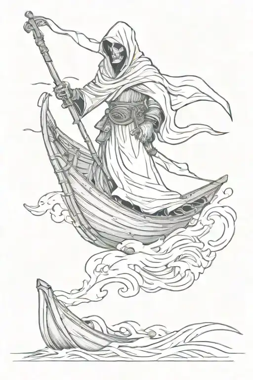 grim reaper on a boat with waves tattoo design idea