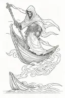 grim reaper on a boat with waves tattoo design idea