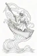 grim reaper on a boat with waves tattoo design idea