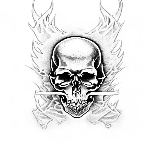 flames, bones, skulls, guns,  tattoo design idea