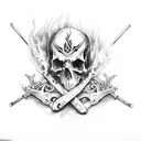 flames, bones, skulls, guns,  tattoo design idea