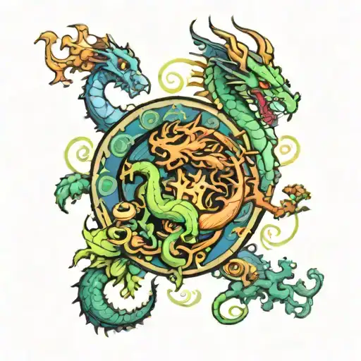 dragon and Libra and clover and earth element tattoo design idea