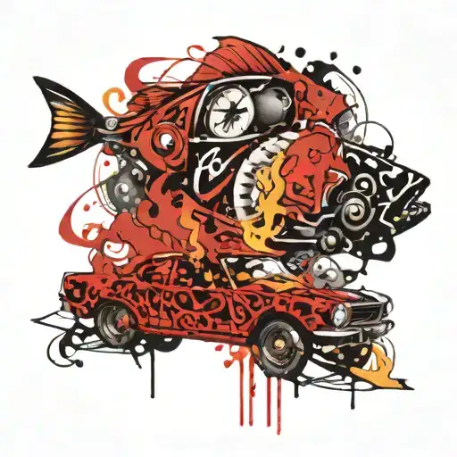 Car Cigarettes Fish Alcohol tattoo design idea