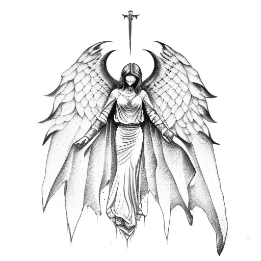 angel and devil double edged dagger  tattoo design idea