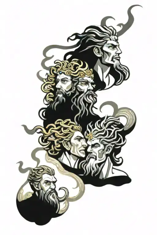 medusa and zeus y poseidon tattoo design idea