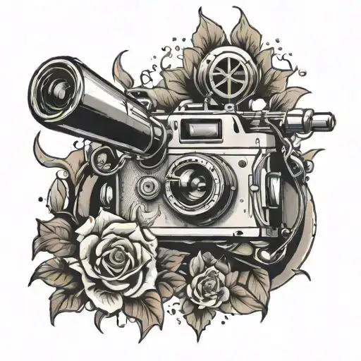 gun & camera tattoo design idea