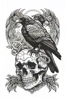 crow perched on a skull in the Wild West  tattoo design idea
