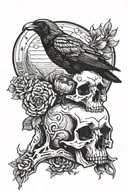 crow perched on a skull in the Wild West  tattoo design idea