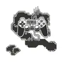 A pixelated retro video game controller intertwined with circuit board patterns tattoo design idea
