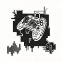 A pixelated retro video game controller intertwined with circuit board patterns tattoo design idea