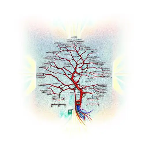 Family tree with electrical circuitry intertwined tattoo design idea