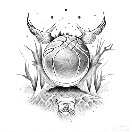 Basketball hoop surrounded by a forest tattoo design idea