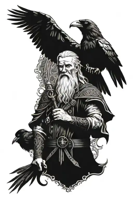 Odin and his ravens tattoo design idea