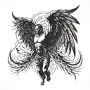 A man emerging from a struggle with large, powerful wings spread wide open tattoo design idea