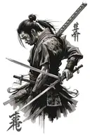 a sword writing in it quotes from Miyamoto Musashi tattoo design idea