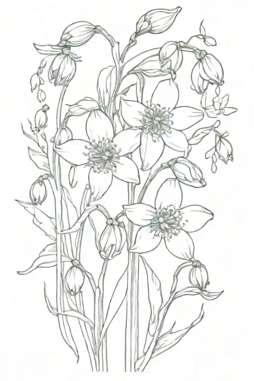 snowdrop and poppy flowers intertwined tattoo design idea