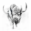 Determined Bison running into the strom tattoo design idea