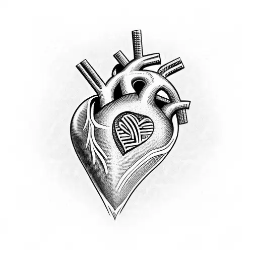 heart with cyber sigilism tattoo design idea