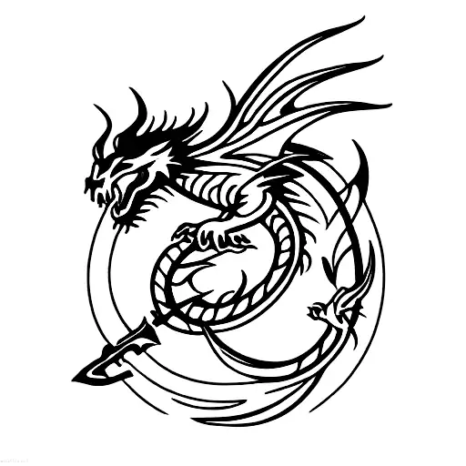 Dragon, Flowers, Sword  tattoo design idea