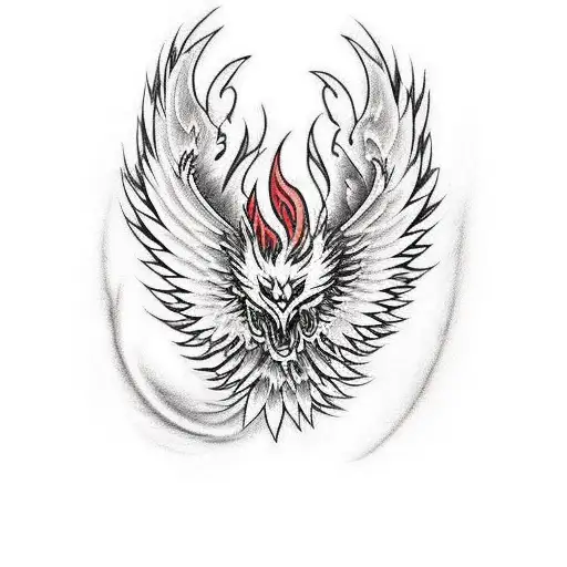 design a tatoo for my arm and back, phoenix rising from ashes or fire with sneak in its peak and claws and include my Aq tattoo design idea