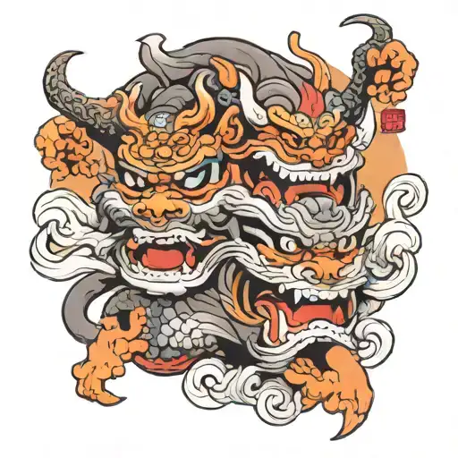 fu dog and fudo mask tattoo design idea