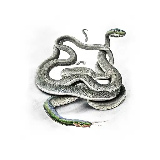 2 snakes wrapping around the word  faith  in cursive tattoo design idea