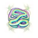 2 snakes wrapping around the word  faith  in cursive tattoo design idea