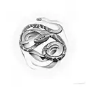 2 snakes wrapping around the word  faith  in cursive tattoo design idea