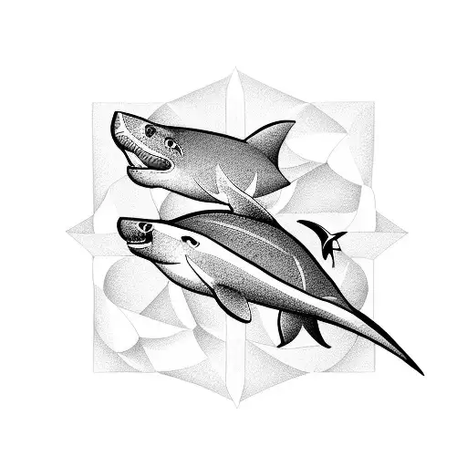 sea lion, white tip shark and sea turtle swimming around tattoo design idea