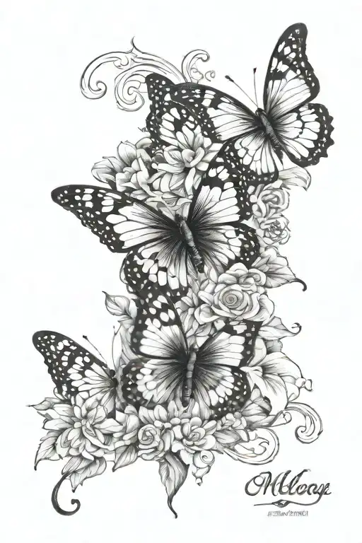 butterly, flower grwoing, Name Melody and Fiona tattoo design idea