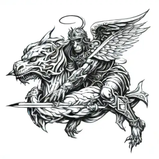 angel warrior killing demon  tattoo design idea