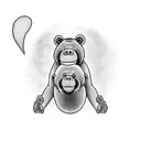 family made up of a dad as a hippo, a son as a monkey, a son as a bear, a daughter as an orangutan, a mom as an angel tattoo design idea