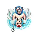 family made up of a dad as a hippo, a son as a monkey, a son as a bear, a daughter as an orangutan, a mom as an angel tattoo design idea