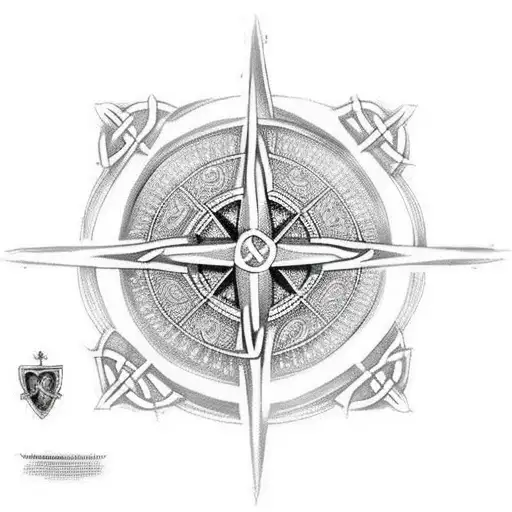 large Celtic Cross over compass tattoo design idea