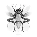 A black-grey tattoo of a collection of bugs and mushrooms forming a nature-inspired sleeve tattoo design idea