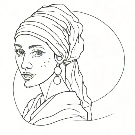 girl with a pearl earring in a minimalist style tattoo design idea