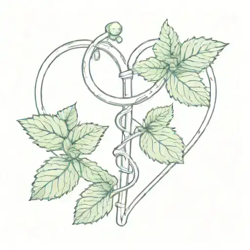stethescope with mint plant leaves in the shape of a heart tattoo design idea