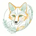 orange fox with green eyes full body tattoo design idea