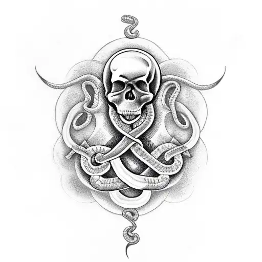 skull with snake and dagger  tattoo design idea