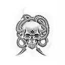 skull with snake and dagger and chains tattoo design idea