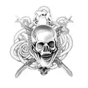 skull with snake and dagger and chains tattoo design idea
