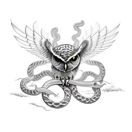 A owl flying and grabbing a snake tattoo design idea