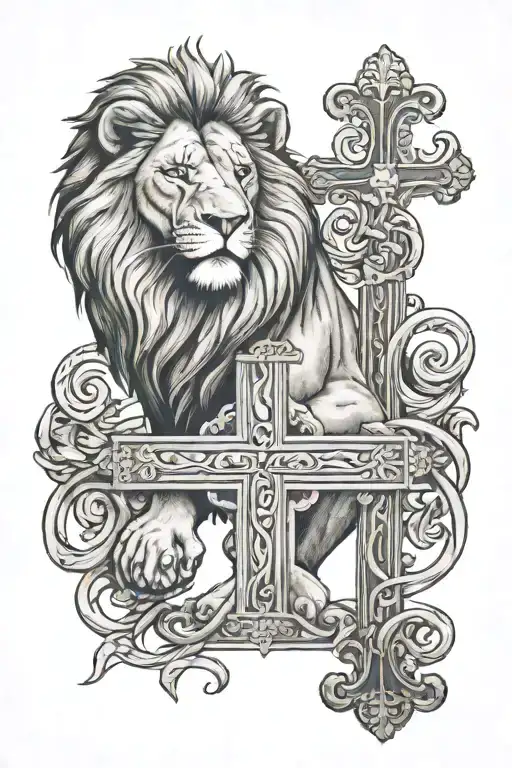 Lion and a Cross with the words 2 Timothy 1:7 tattoo design idea